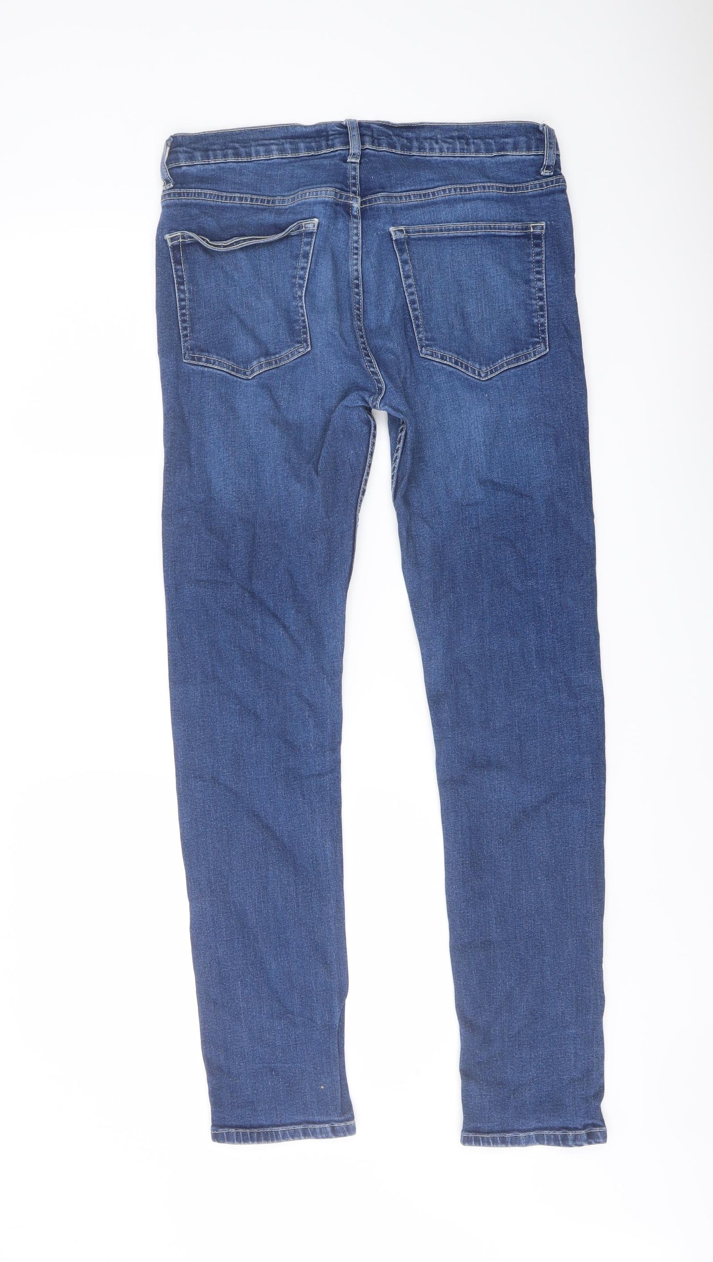 Topman Mens Blue Cotton Skinny Jeans Size 32 in L30 in Regular Button