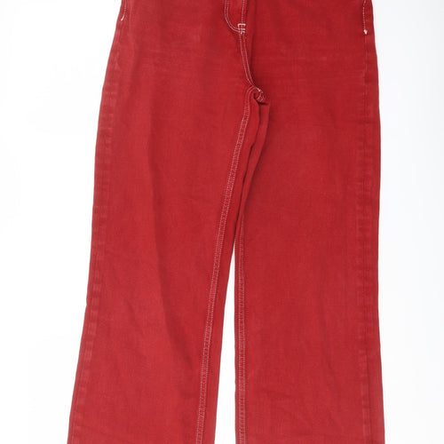 NEXT Womens Red Cotton Wide-Leg Jeans Size 8 L31 in Regular Button