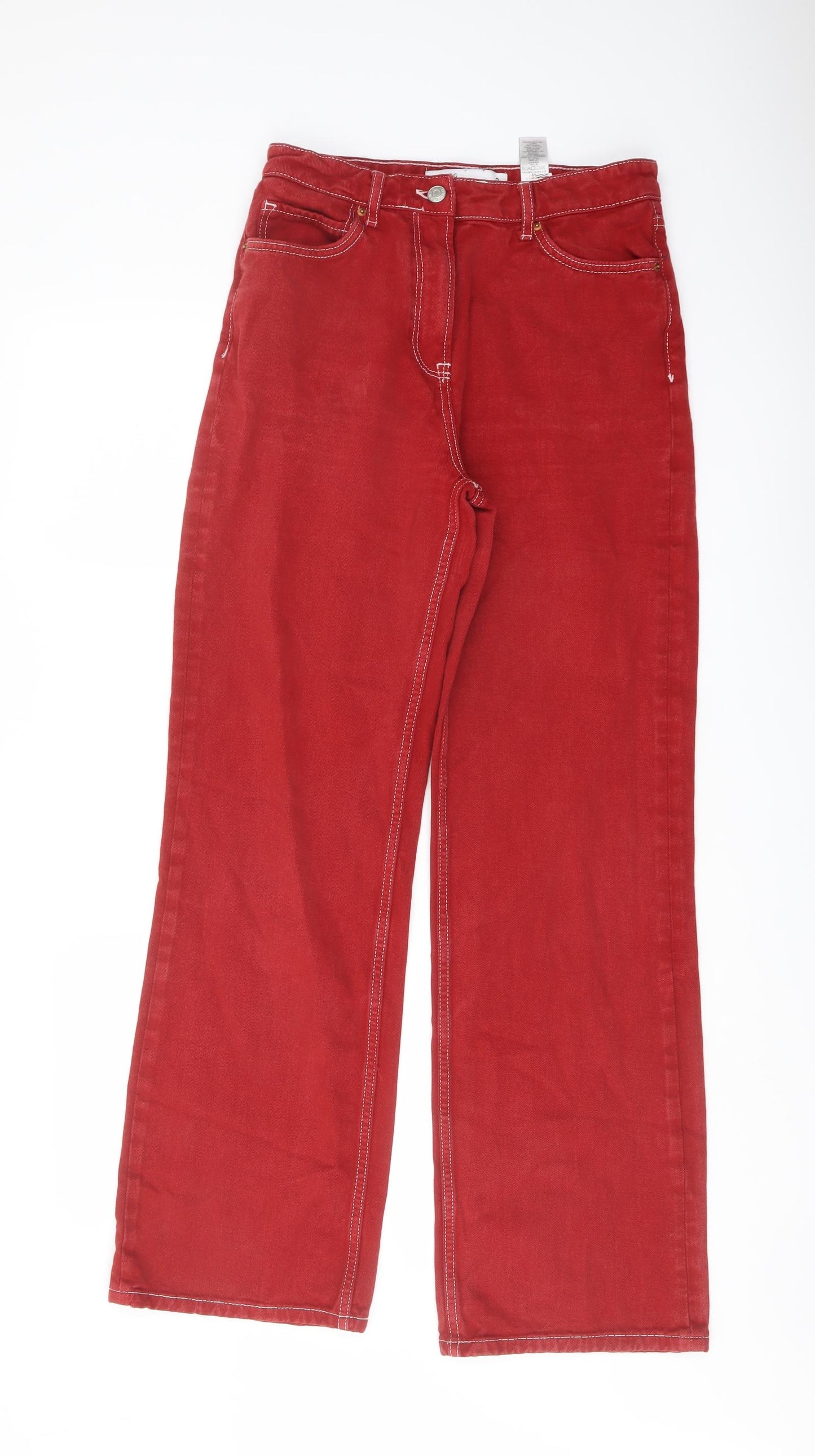 NEXT Womens Red Cotton Wide-Leg Jeans Size 8 L31 in Regular Button