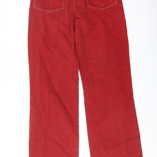 NEXT Womens Red Cotton Wide-Leg Jeans Size 8 L31 in Regular Button