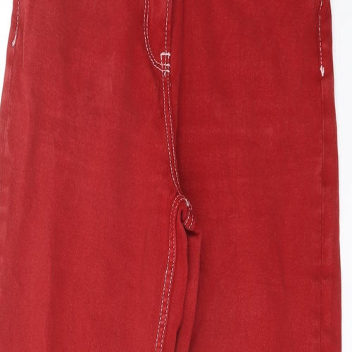 NEXT Womens Red Cotton Wide-Leg Jeans Size 8 L31 in Regular Button