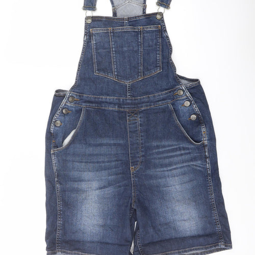 Fat Face Womens Blue Cotton Dungaree Shorts Shorts Size 12 L7 in Regular Button