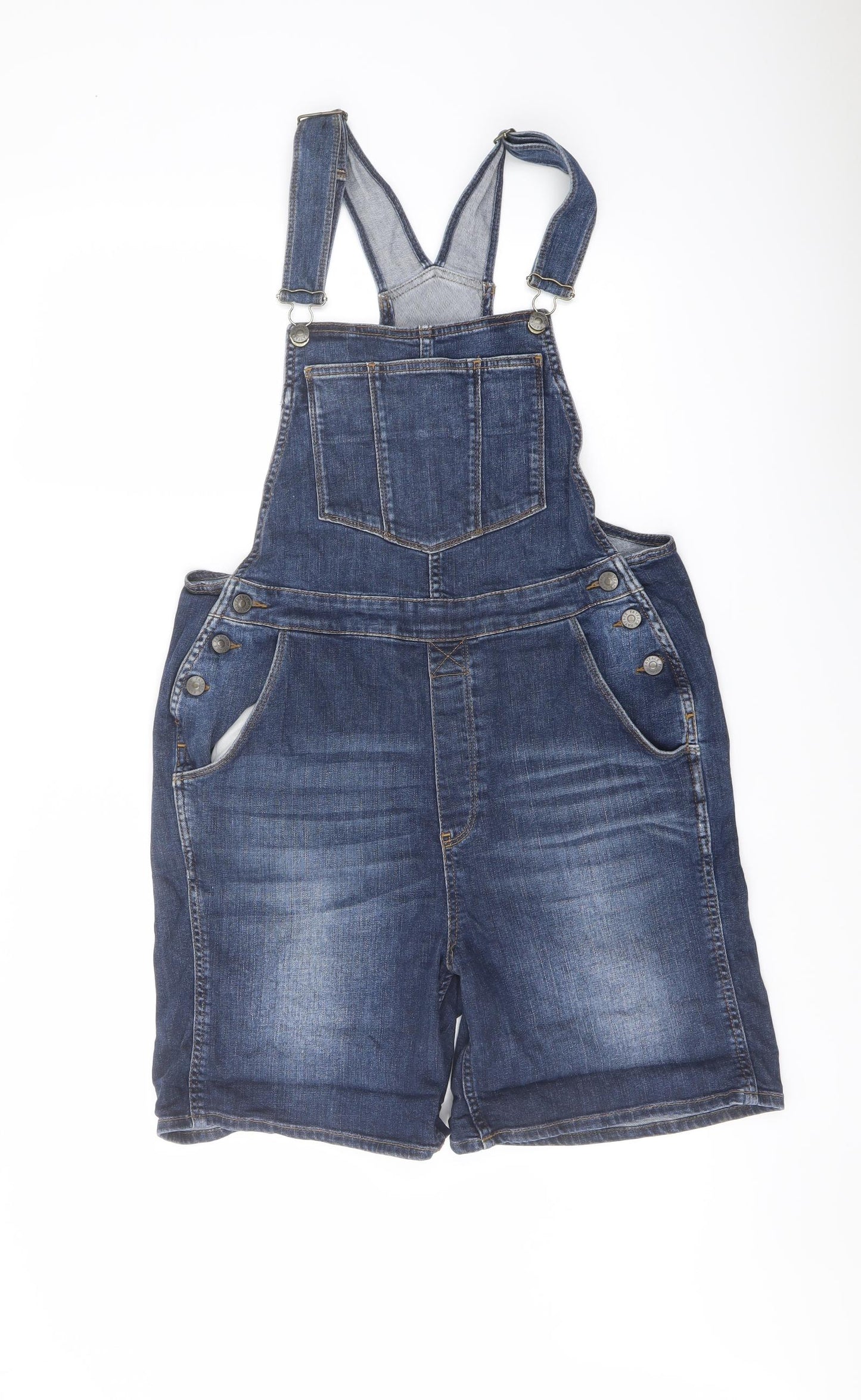 Fat Face Womens Blue Cotton Dungaree Shorts Shorts Size 12 L7 in Regular Button