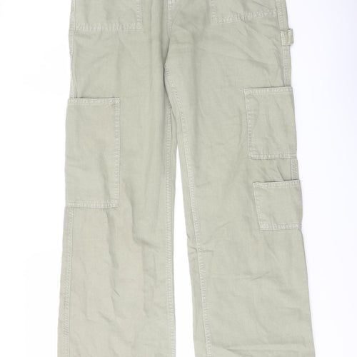Denim & Co. Womens Green Cotton Wide-Leg Jeans Size 8 L30 in Regular Button