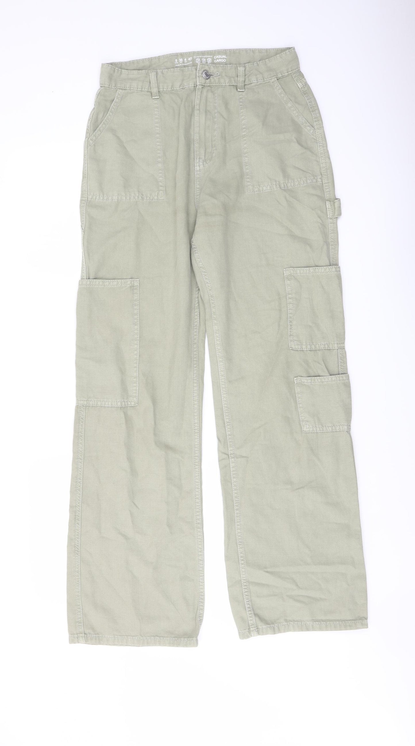 Denim & Co. Womens Green Cotton Wide-Leg Jeans Size 8 L30 in Regular Button