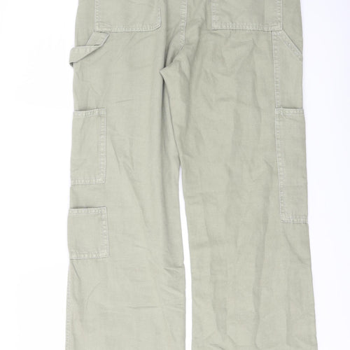 Denim & Co. Womens Green Cotton Wide-Leg Jeans Size 8 L30 in Regular Button