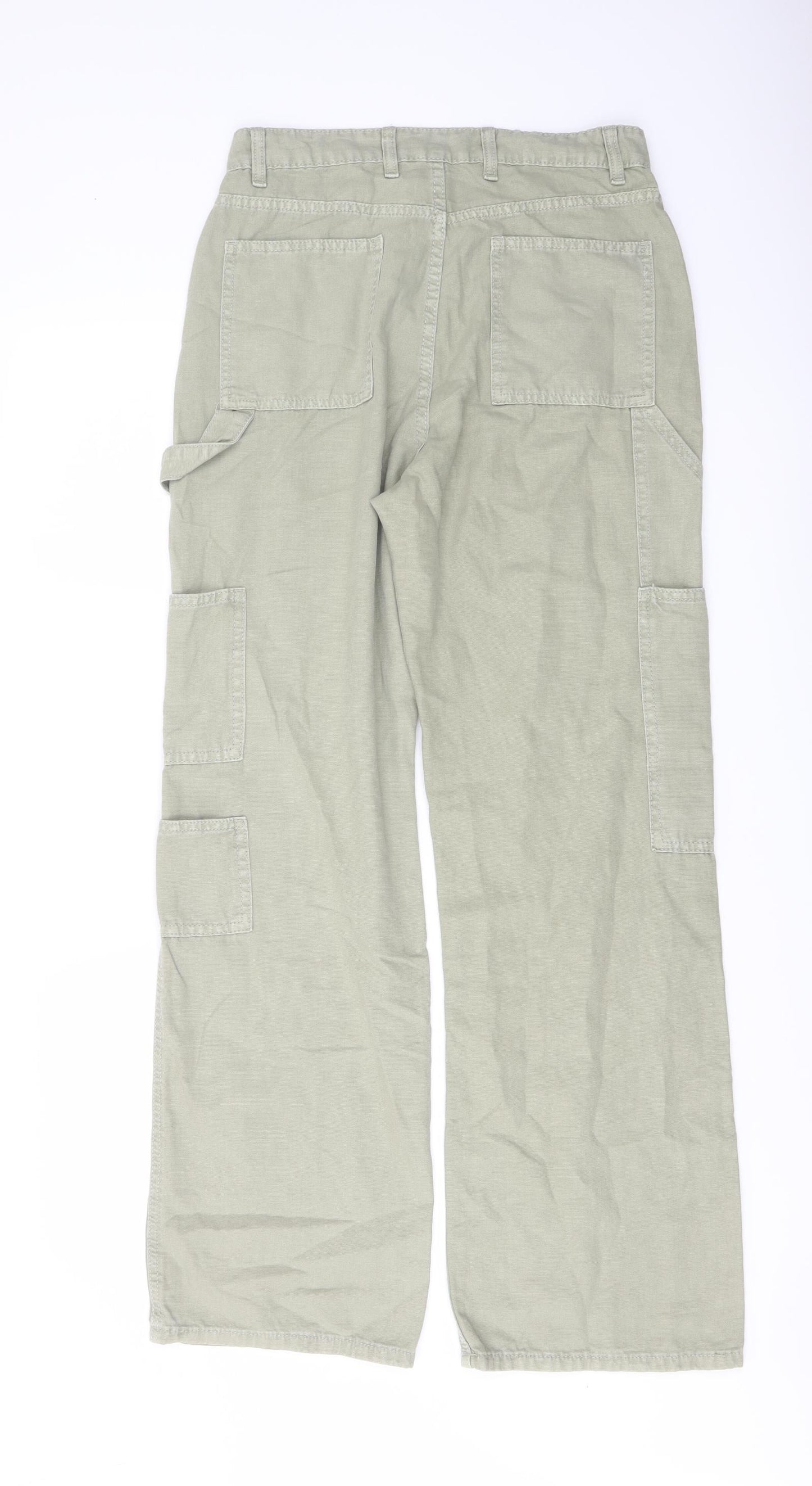 Denim & Co. Womens Green Cotton Wide-Leg Jeans Size 8 L30 in Regular Button