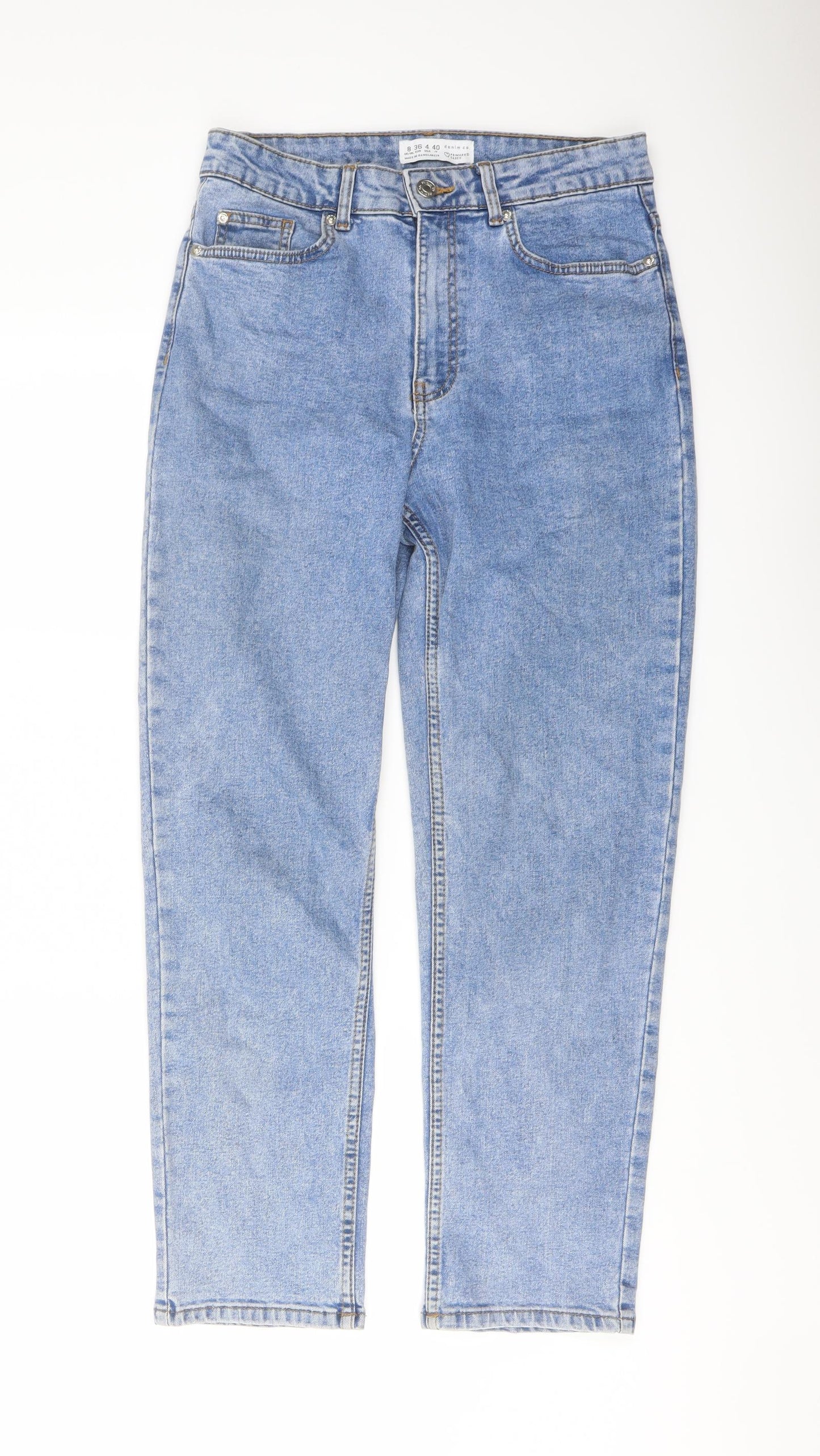 Denim & Co. Womens Blue Cotton Straight Jeans Size 8 L26 in Regular Button