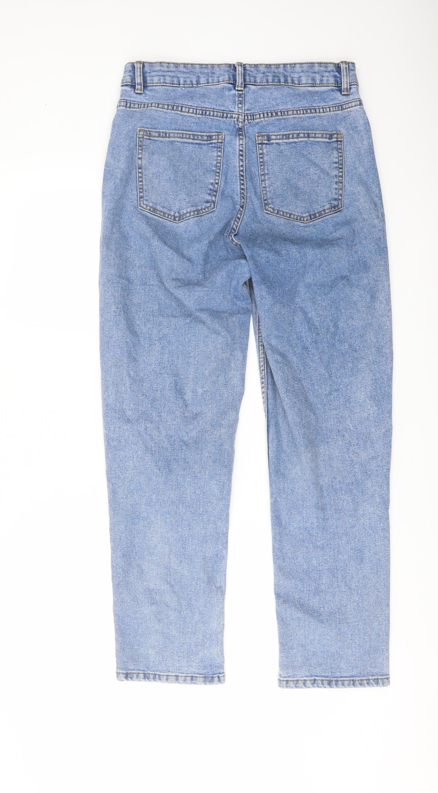 Denim & Co. Womens Blue Cotton Straight Jeans Size 8 L26 in Regular Button