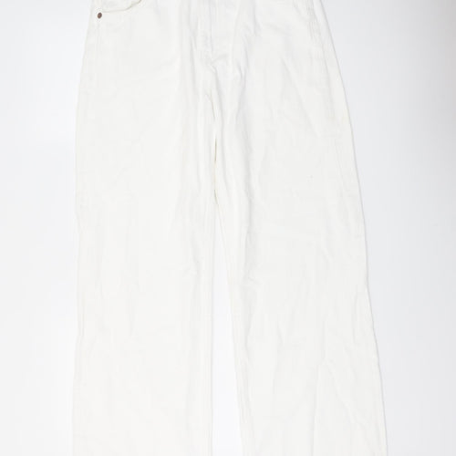 Zara Womens White Cotton Wide-Leg Jeans Size 8 L32 in Regular Button