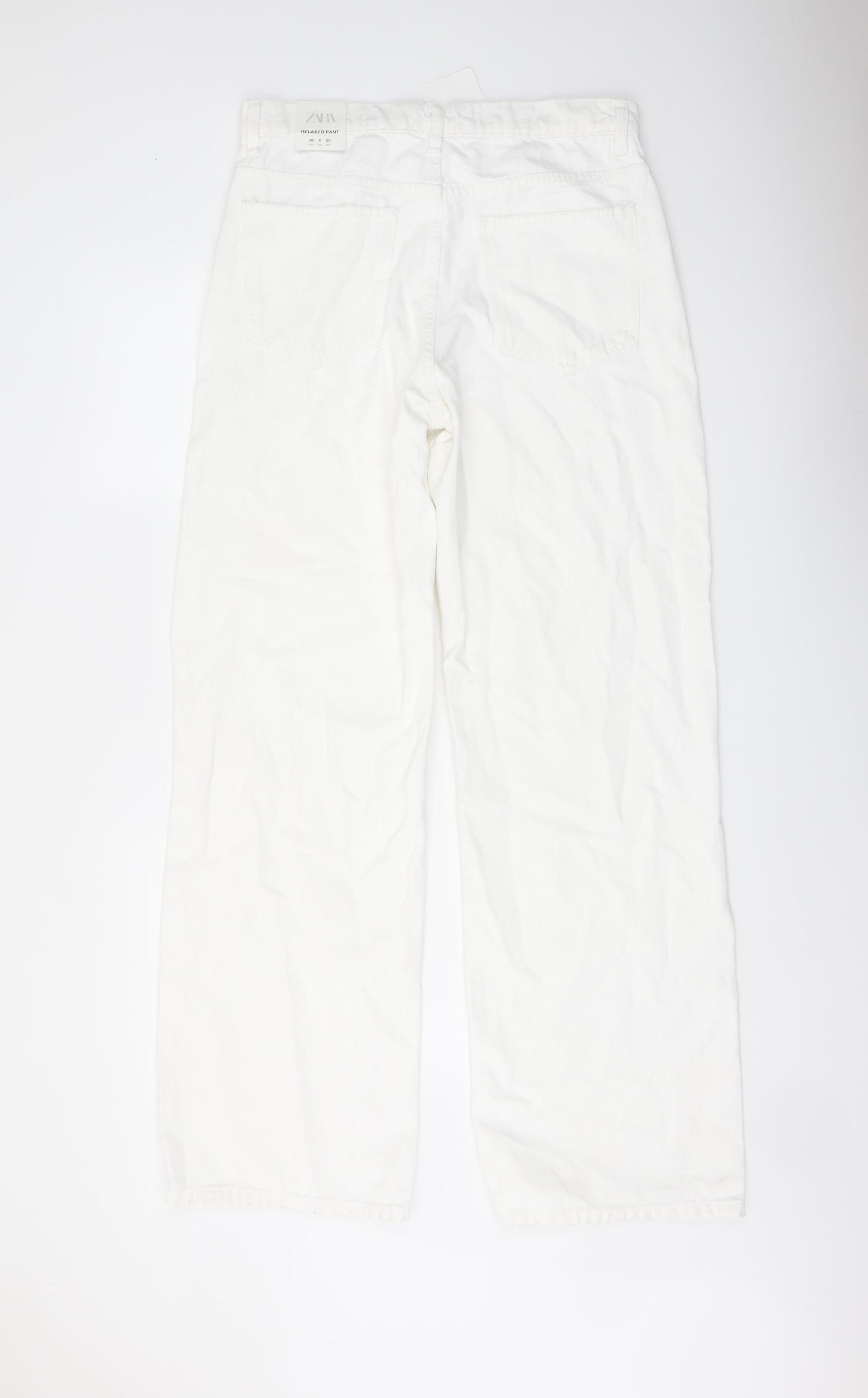 Zara Womens White Cotton Wide-Leg Jeans Size 8 L32 in Regular Button