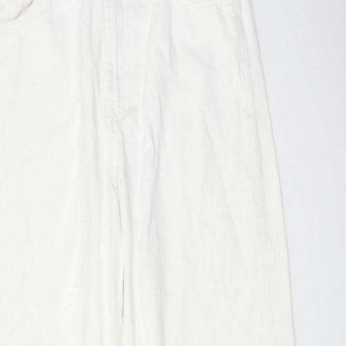 Zara Womens White Cotton Wide-Leg Jeans Size 8 L32 in Regular Button