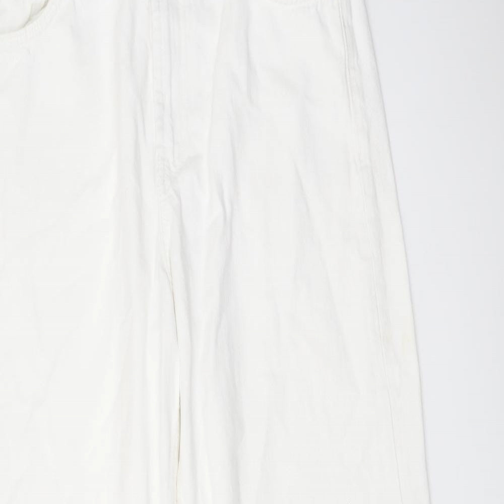 Zara Womens White Cotton Wide-Leg Jeans Size 8 L32 in Regular Button
