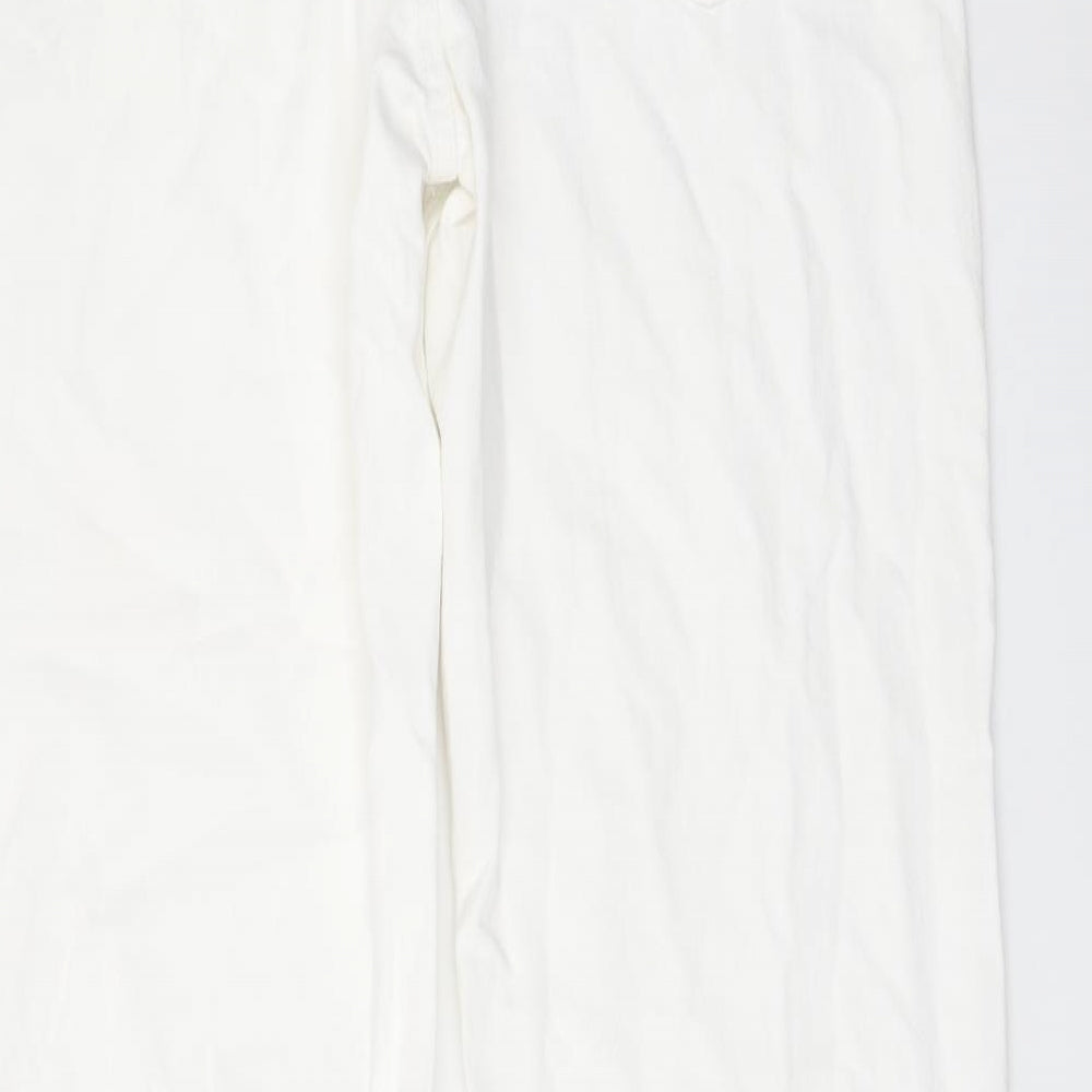 Zara Womens White Cotton Wide-Leg Jeans Size 8 L32 in Regular Button