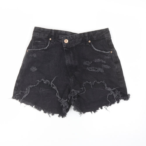 Bershka Womens Black Cotton Hot Pants Shorts Size 10 L3 in Regular Button