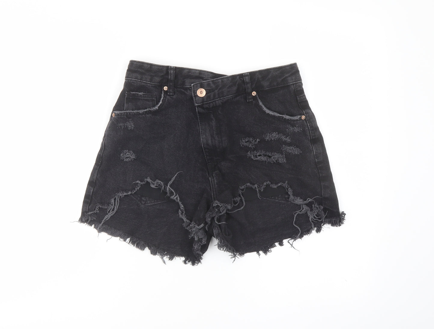 Bershka Womens Black Cotton Hot Pants Shorts Size 10 L3 in Regular Button