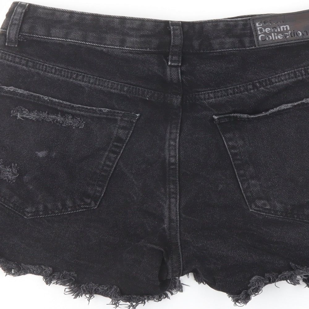 Bershka Womens Black Cotton Hot Pants Shorts Size 10 L3 in Regular Button