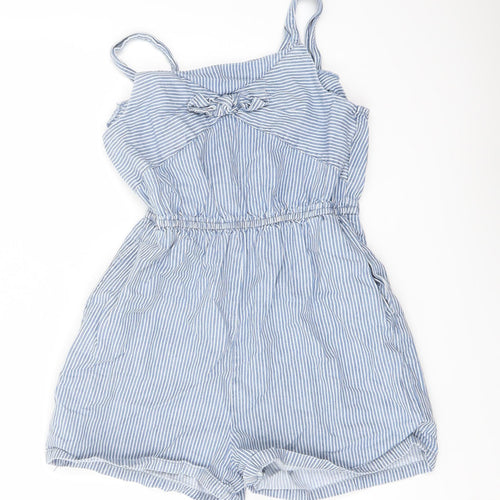 TU Girls Blue Striped Cotton Playsuit One-Piece Size 10 Years Pullover