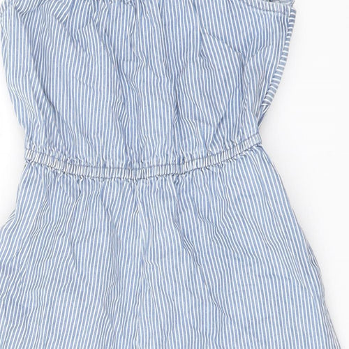 TU Girls Blue Striped Cotton Playsuit One-Piece Size 10 Years Pullover