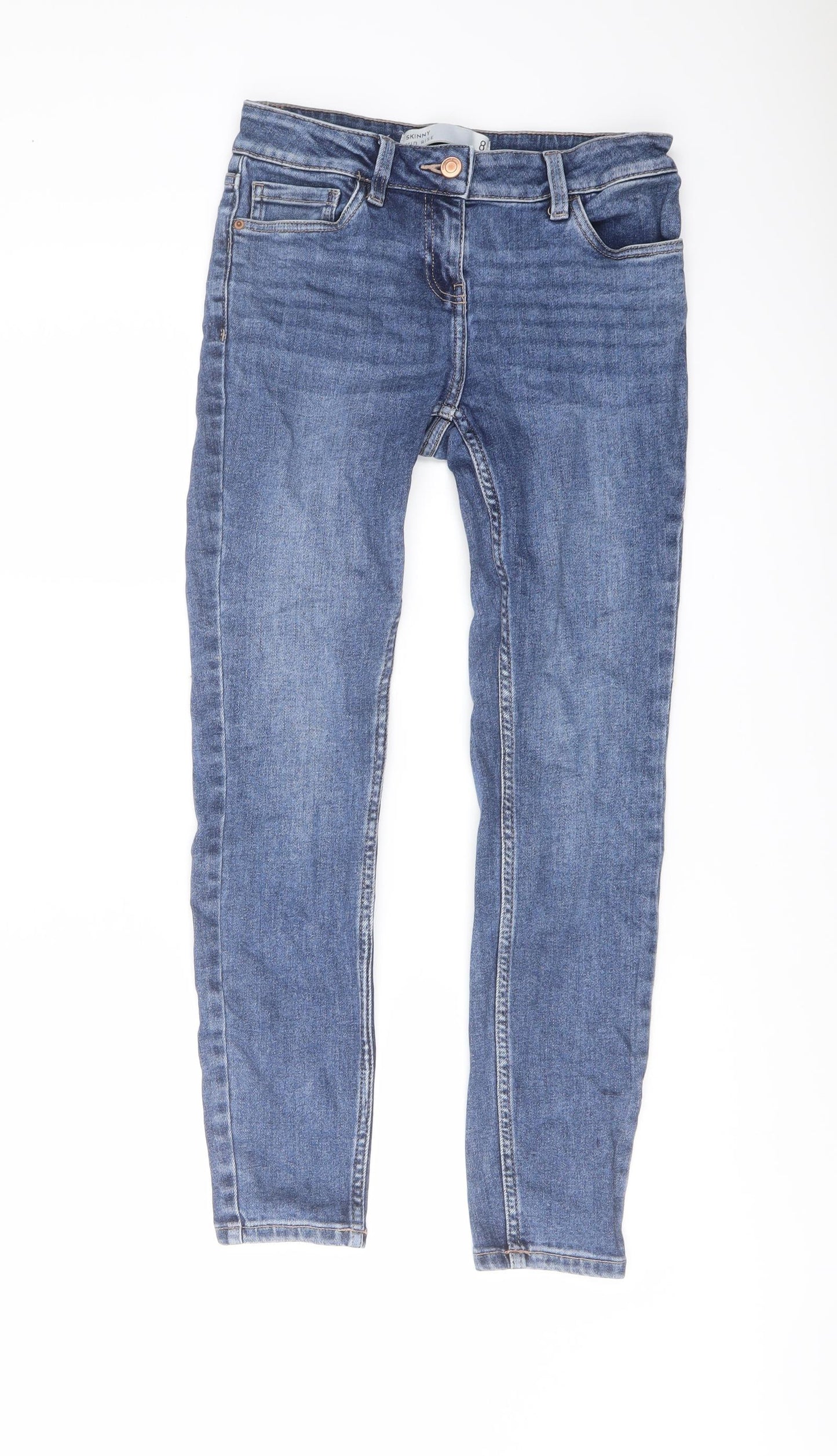 NEXT Womens Blue Cotton Skinny Jeans Size 8 L27 in Regular Button