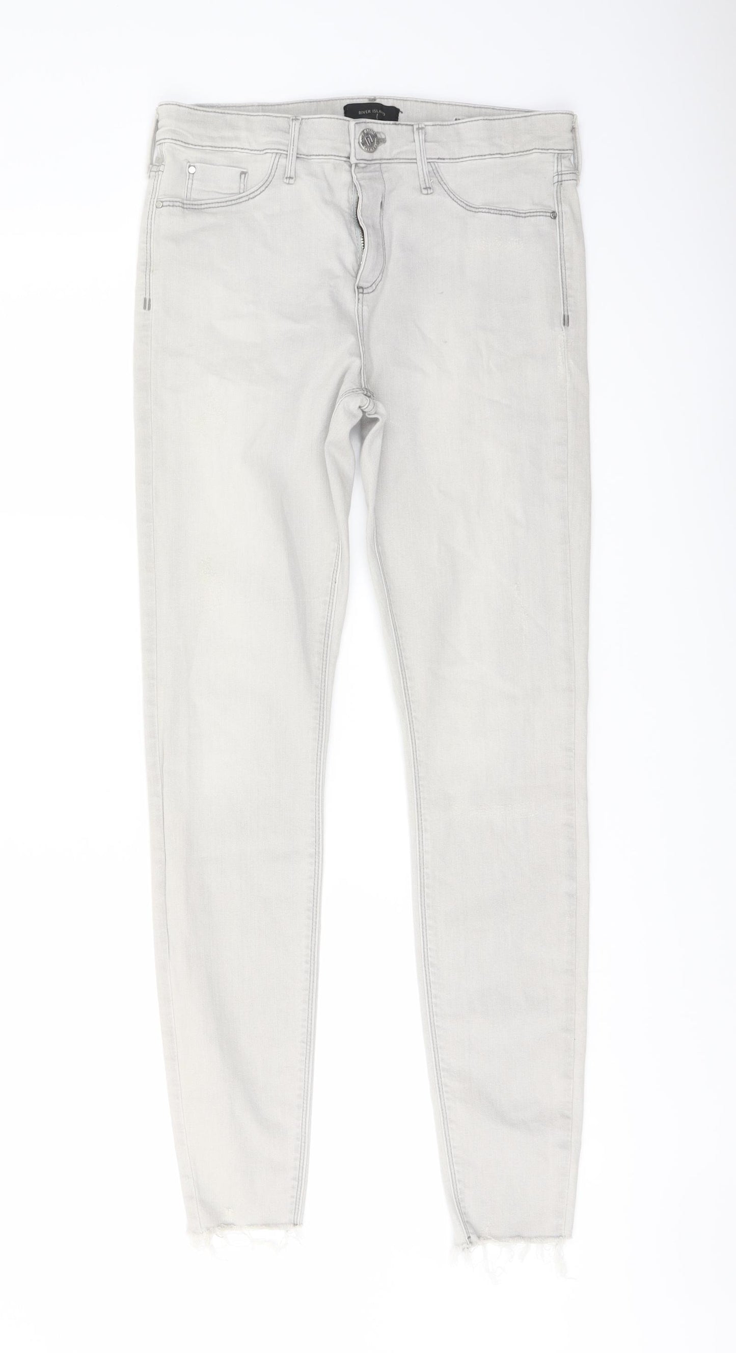 River Island Womens Grey Cotton Skinny Jeans Size 12 L29 in Regular Button