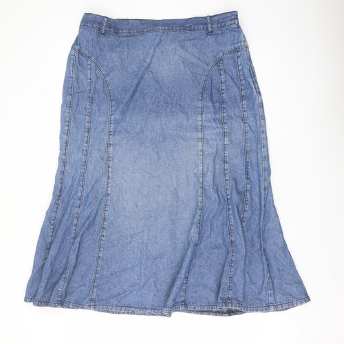 Marks and Spencer Womens Blue Cotton Flare Skirt Size 16 Zip