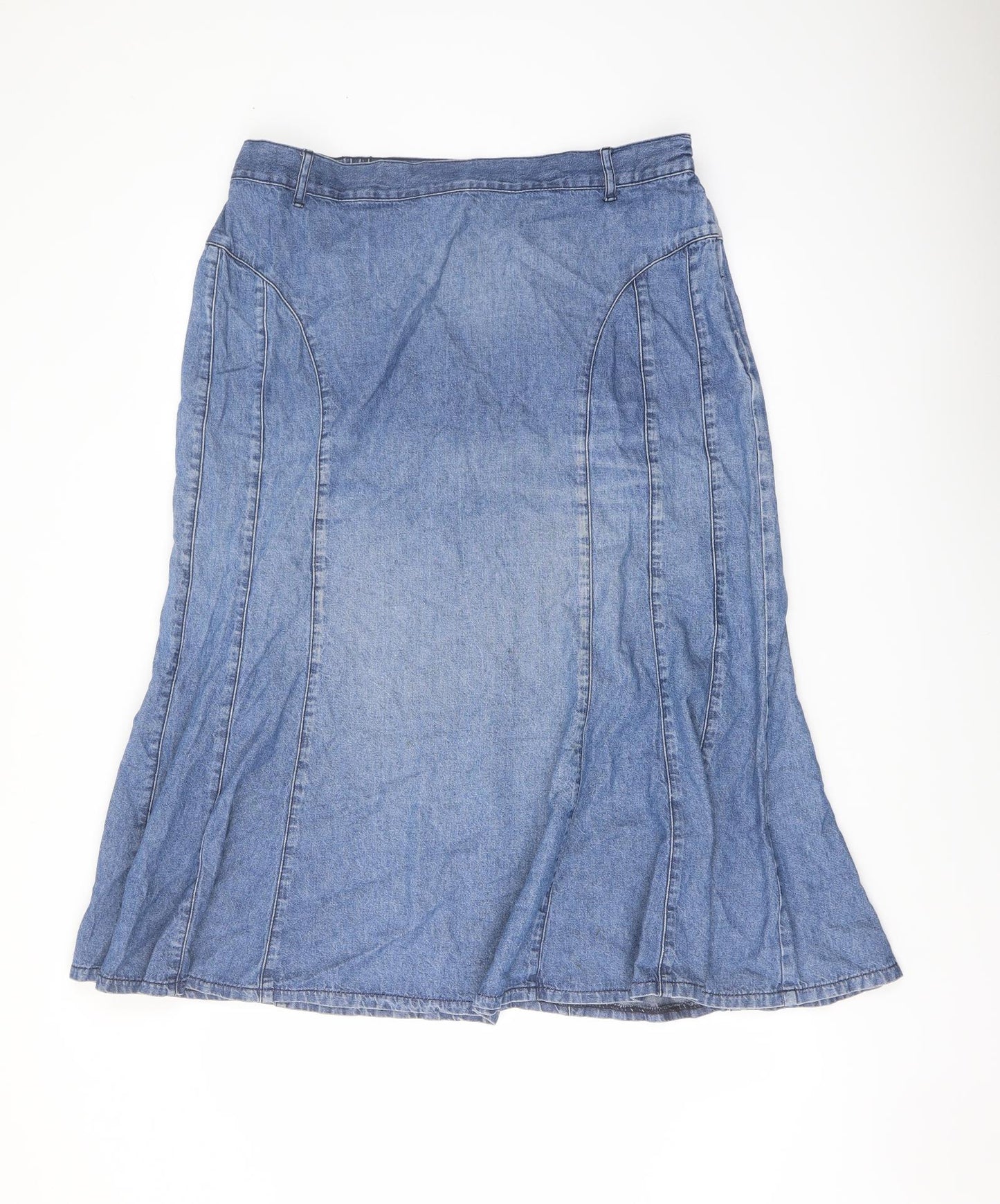 Marks and Spencer Womens Blue Cotton Flare Skirt Size 16 Zip