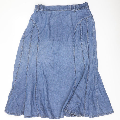 Marks and Spencer Womens Blue Cotton Flare Skirt Size 16 Zip