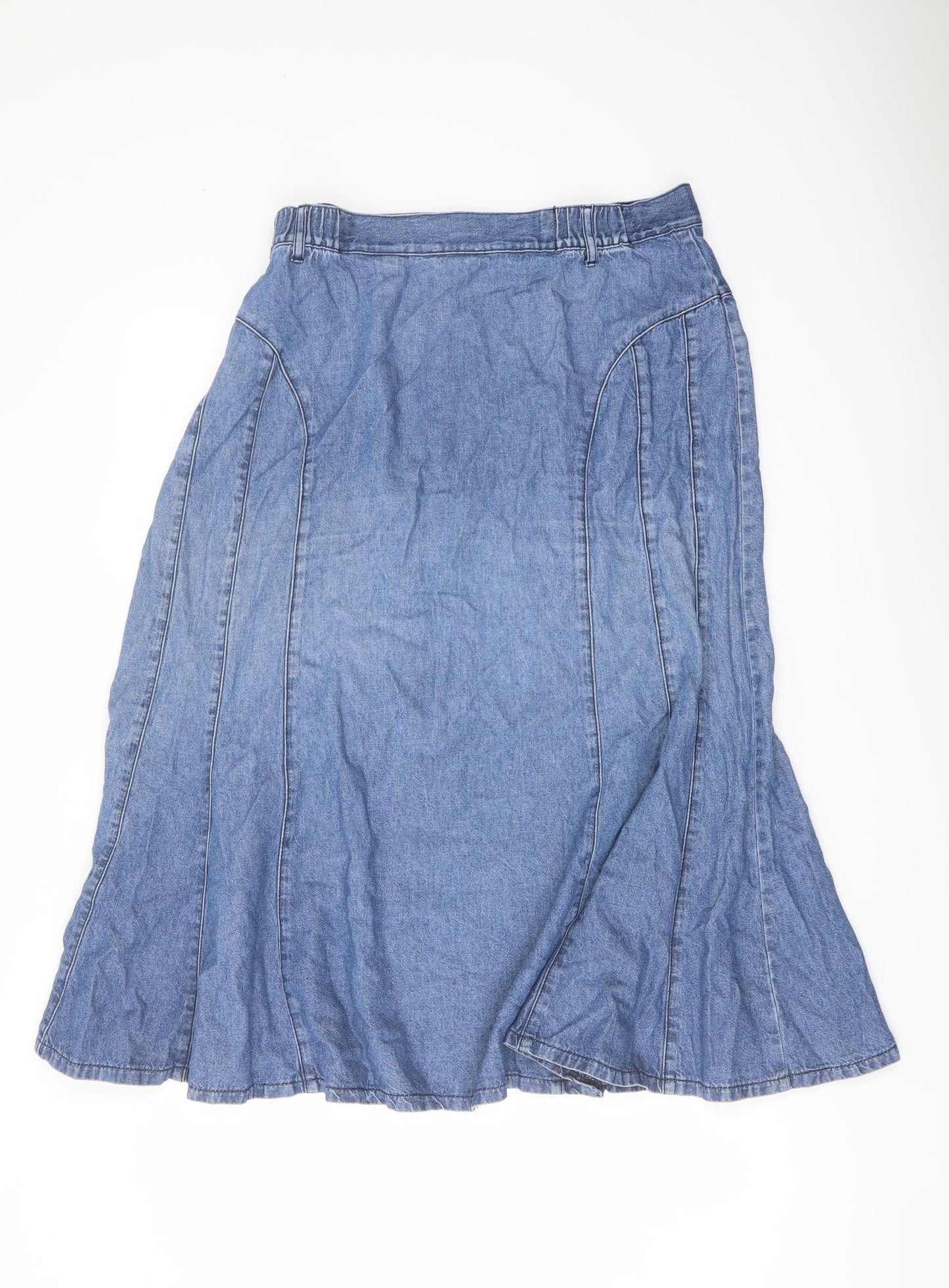 Marks and Spencer Womens Blue Cotton Flare Skirt Size 16 Zip