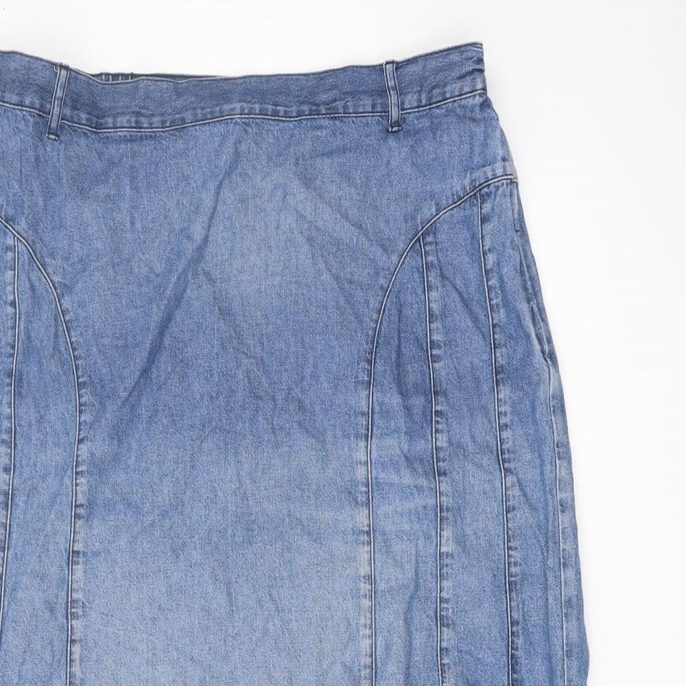 Marks and Spencer Womens Blue Cotton Flare Skirt Size 16 Zip