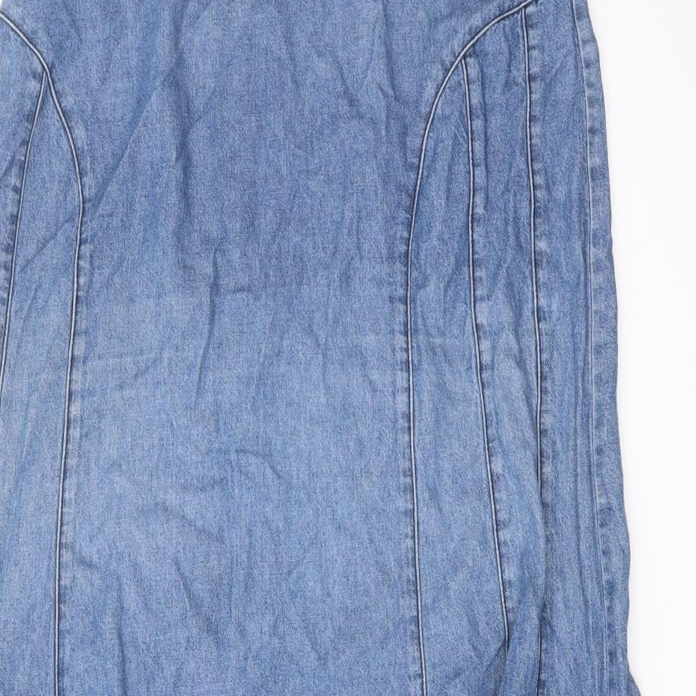 Marks and Spencer Womens Blue Cotton Flare Skirt Size 16 Zip