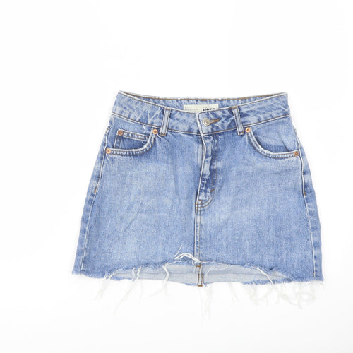 Topshop Womens Blue Cotton Mini Skirt Size 6 Button