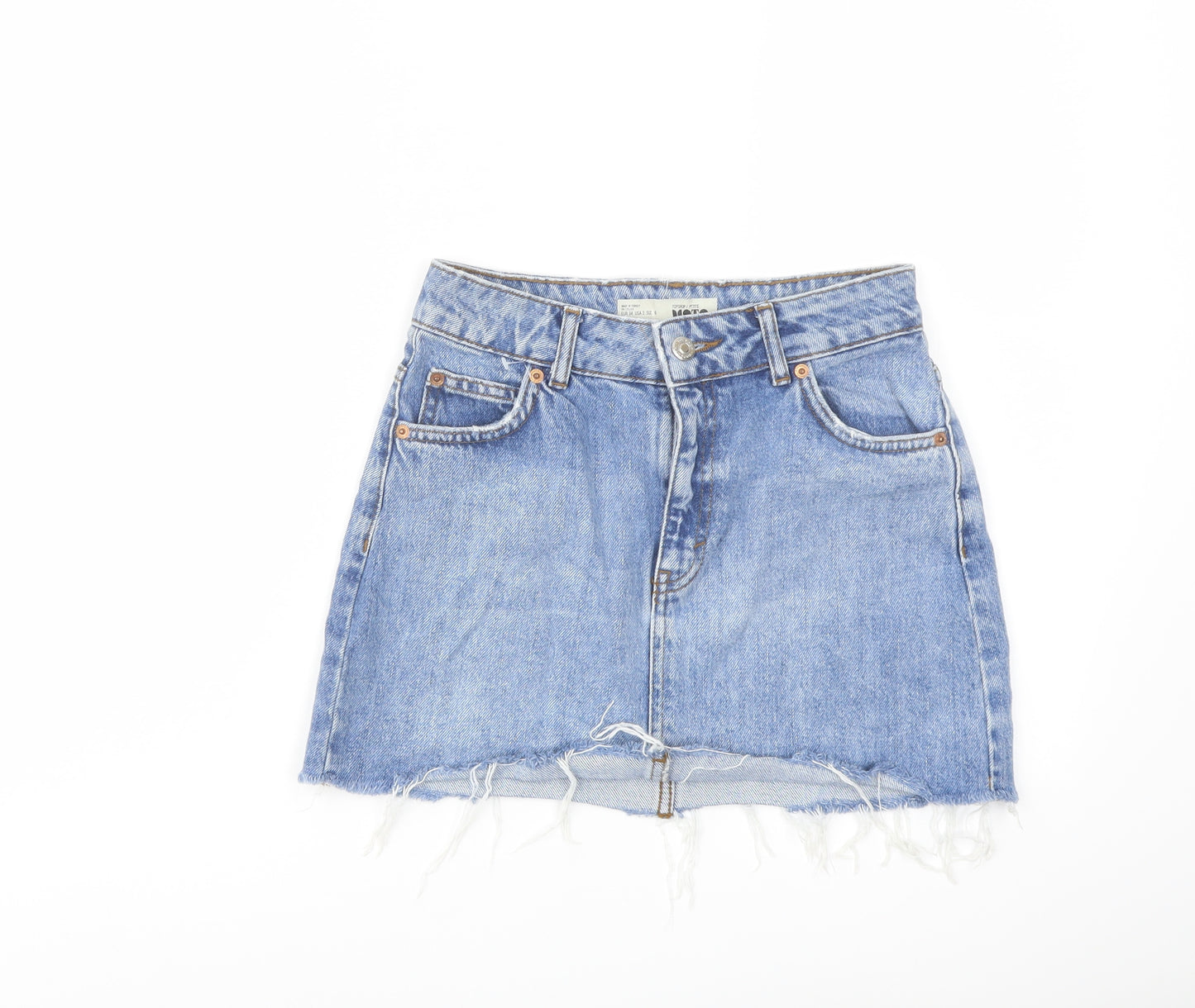 Topshop Womens Blue Cotton Mini Skirt Size 6 Button