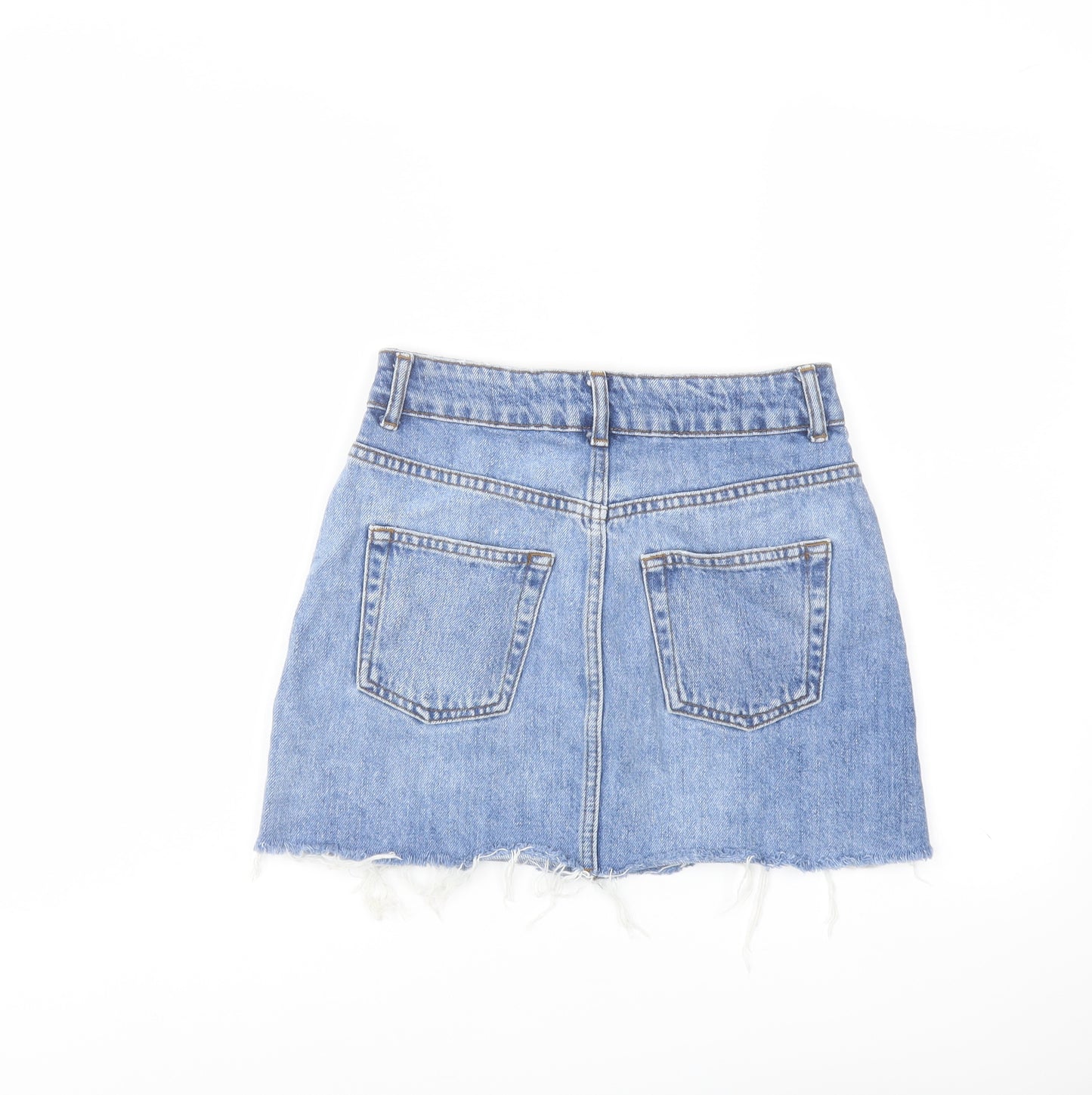 Topshop Womens Blue Cotton Mini Skirt Size 6 Button