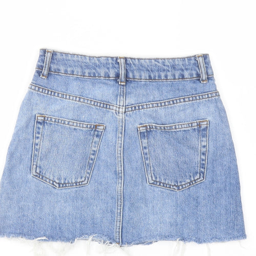 Topshop Womens Blue Cotton Mini Skirt Size 6 Button