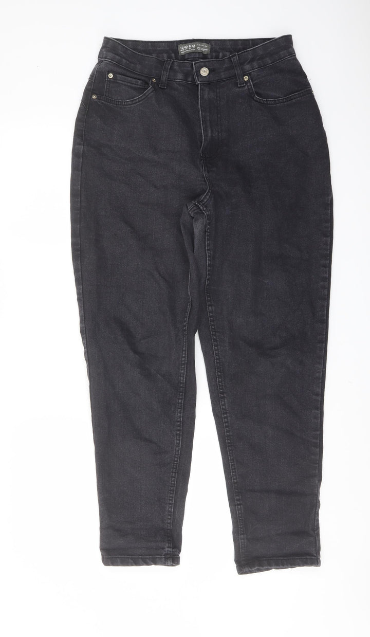 Denim & Co. Womens Grey Cotton Mom Jeans Size 12 L28 in Regular Button