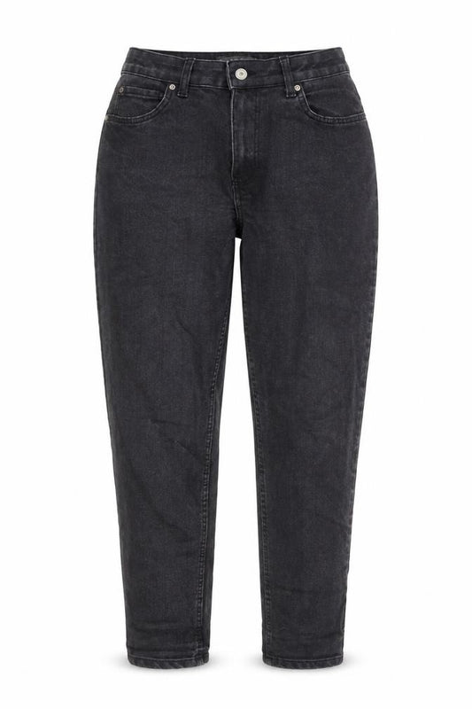 Front view of Denim & Co. women’s grey cotton mom jeans, size UK 12, 28-inch leg regular button
