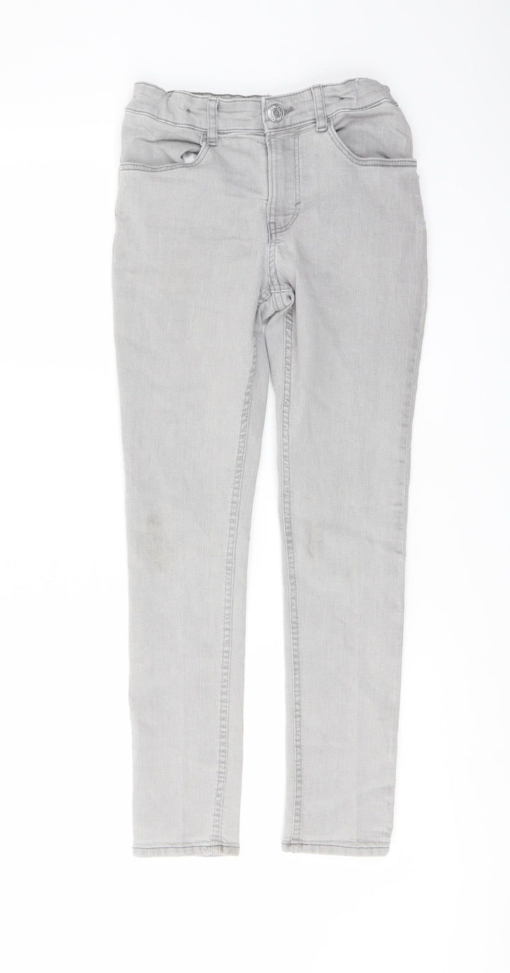 H&, Girls Grey Cotton Skinny Jeans Size 10-11 Years Regular Button