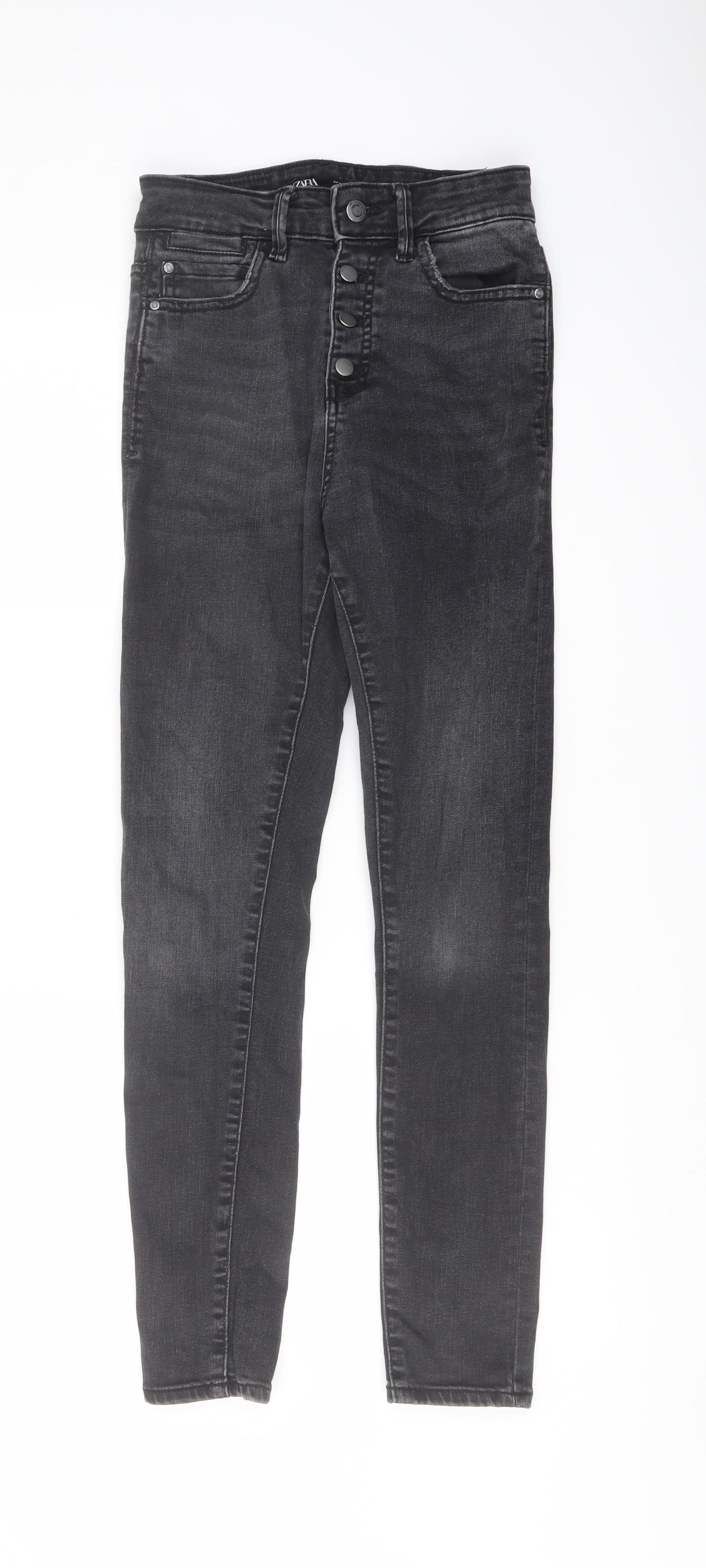Zara Womens Grey Cotton Skinny Jeans Size 10 L27 in Regular Button