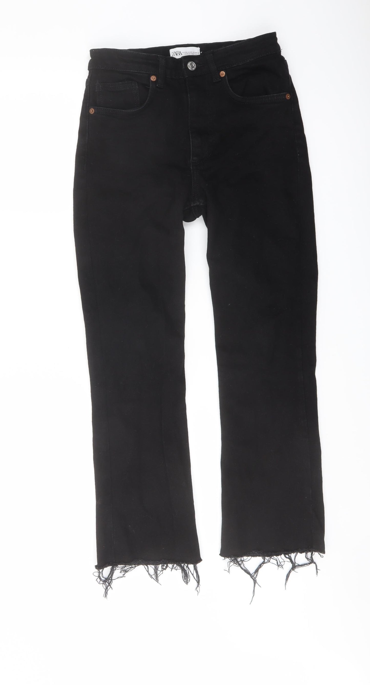 Zara Womens Black Cotton Bootcut Jeans Size 6 L26 in Regular Button