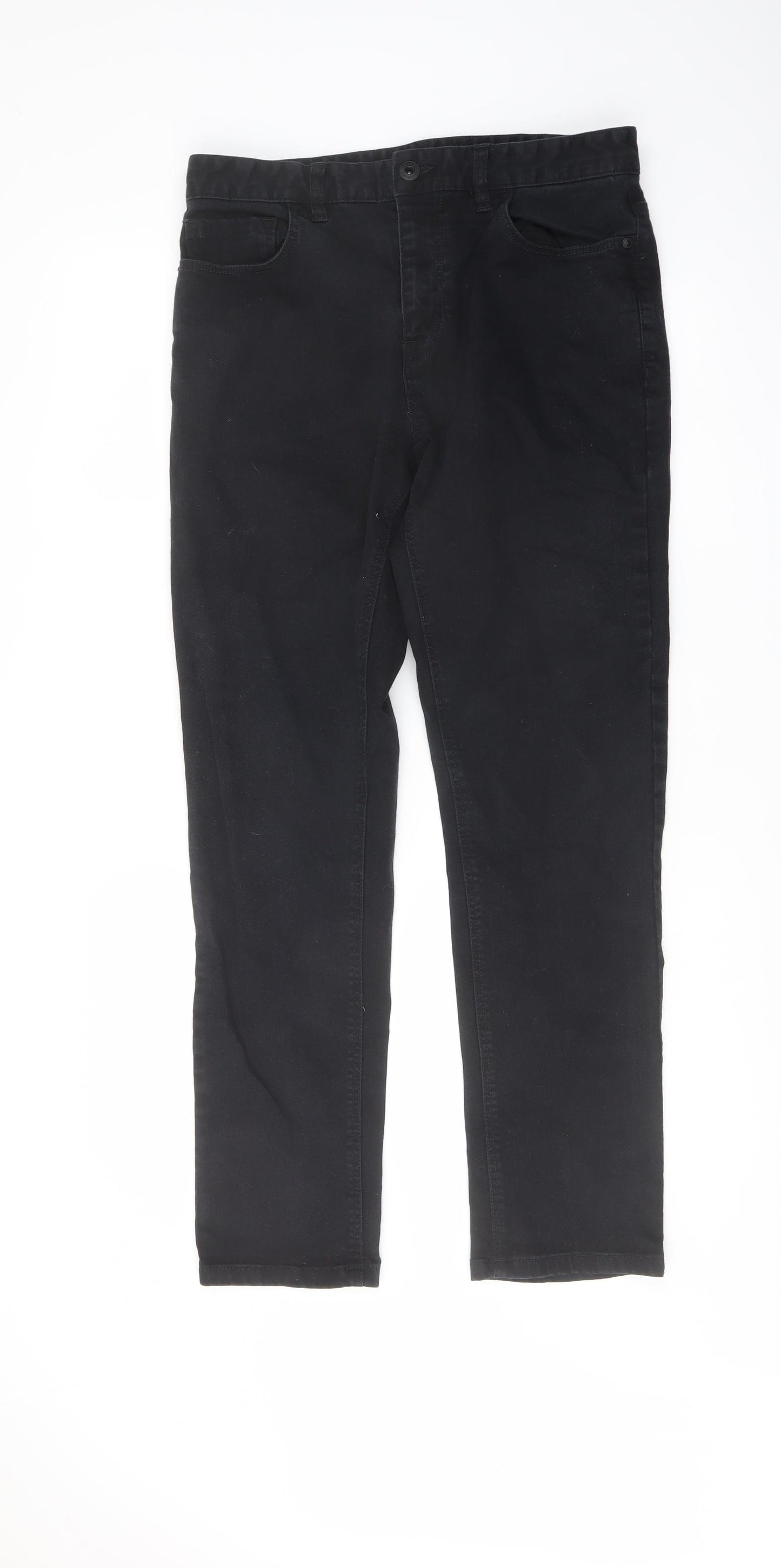 NEXT Mens Black Cotton Straight Jeans Size 32 in L30 in Slim Button