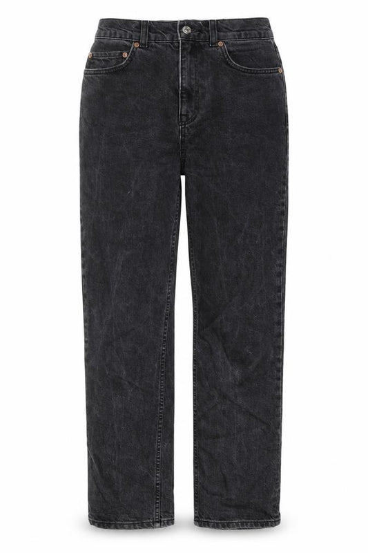 Front view of ASOS women’s grey cotton mom jeans, size UK 28, in, 28-inch leg regular button