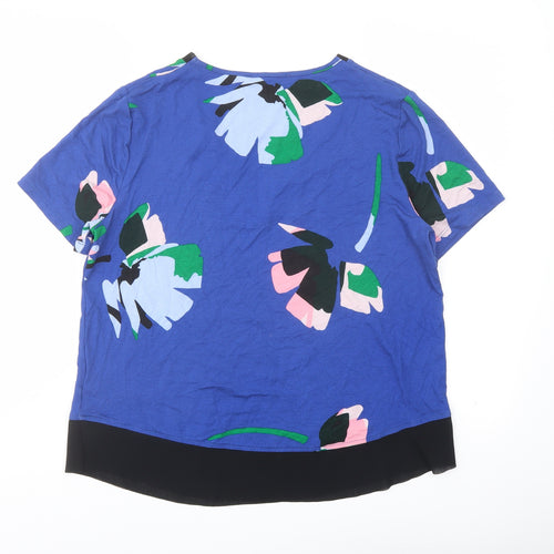 Marks and Spencer Womens Blue Geometric Polyester Basic T-Shirt Size 10 V-Neck