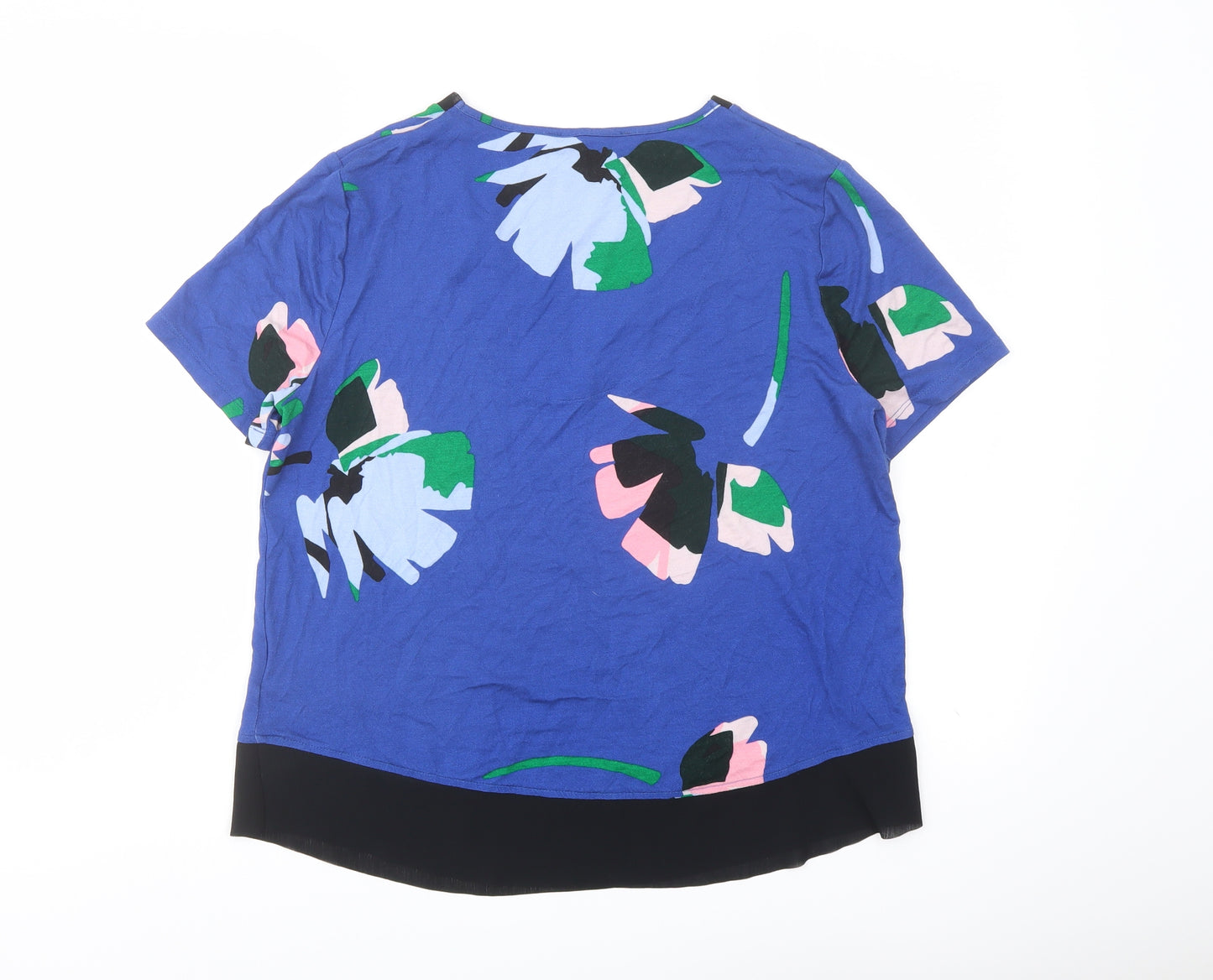 Marks and Spencer Womens Blue Geometric Polyester Basic T-Shirt Size 10 V-Neck