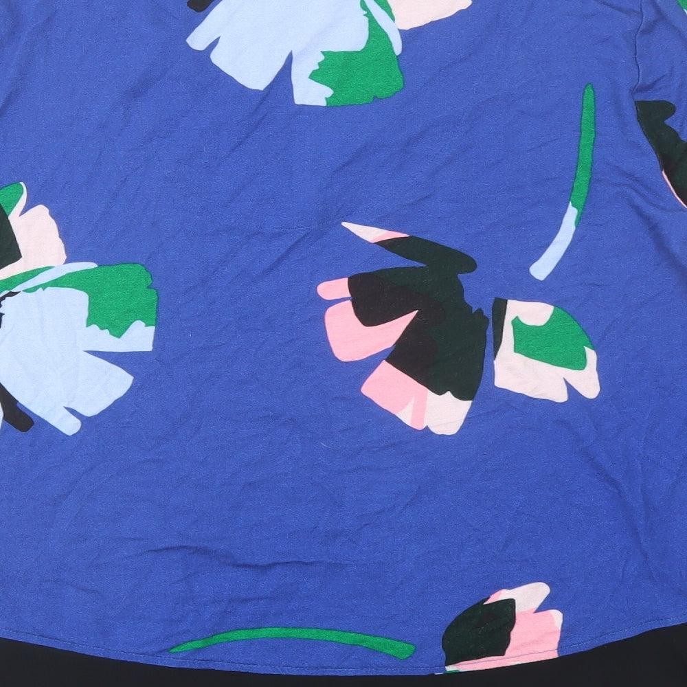 Marks and Spencer Womens Blue Geometric Polyester Basic T-Shirt Size 10 V-Neck