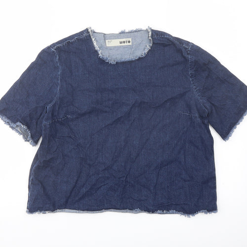 Topshop Womens Blue Cotton Basic Blouse Size 10 Crew Neck
