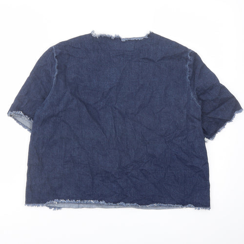 Topshop Womens Blue Cotton Basic Blouse Size 10 Crew Neck