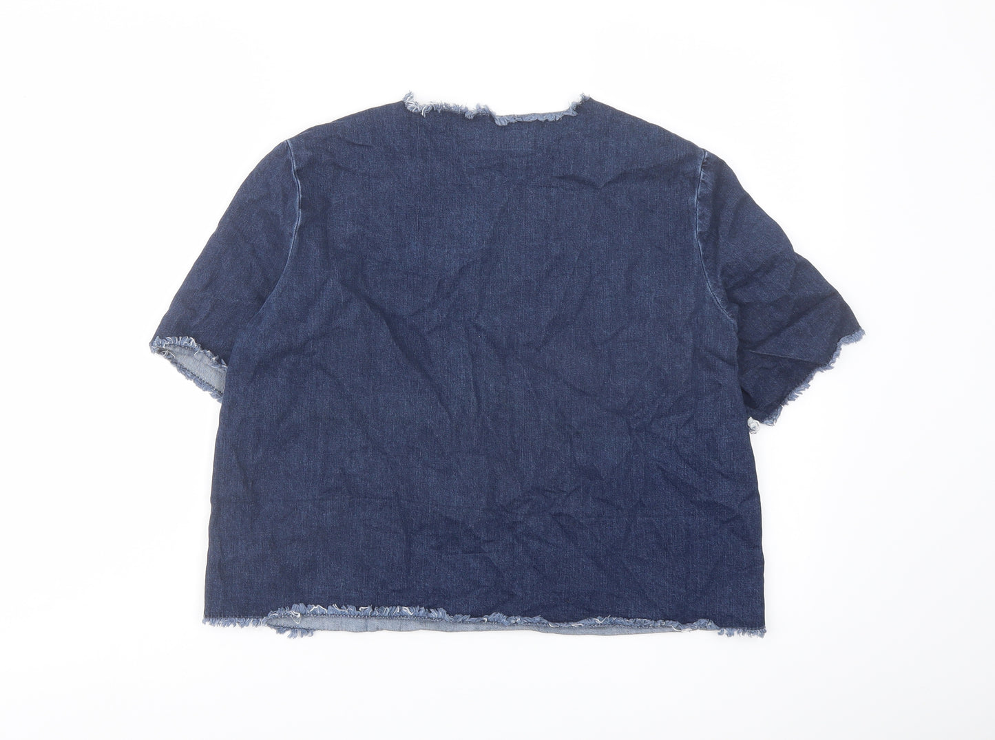 Topshop Womens Blue Cotton Basic Blouse Size 10 Crew Neck