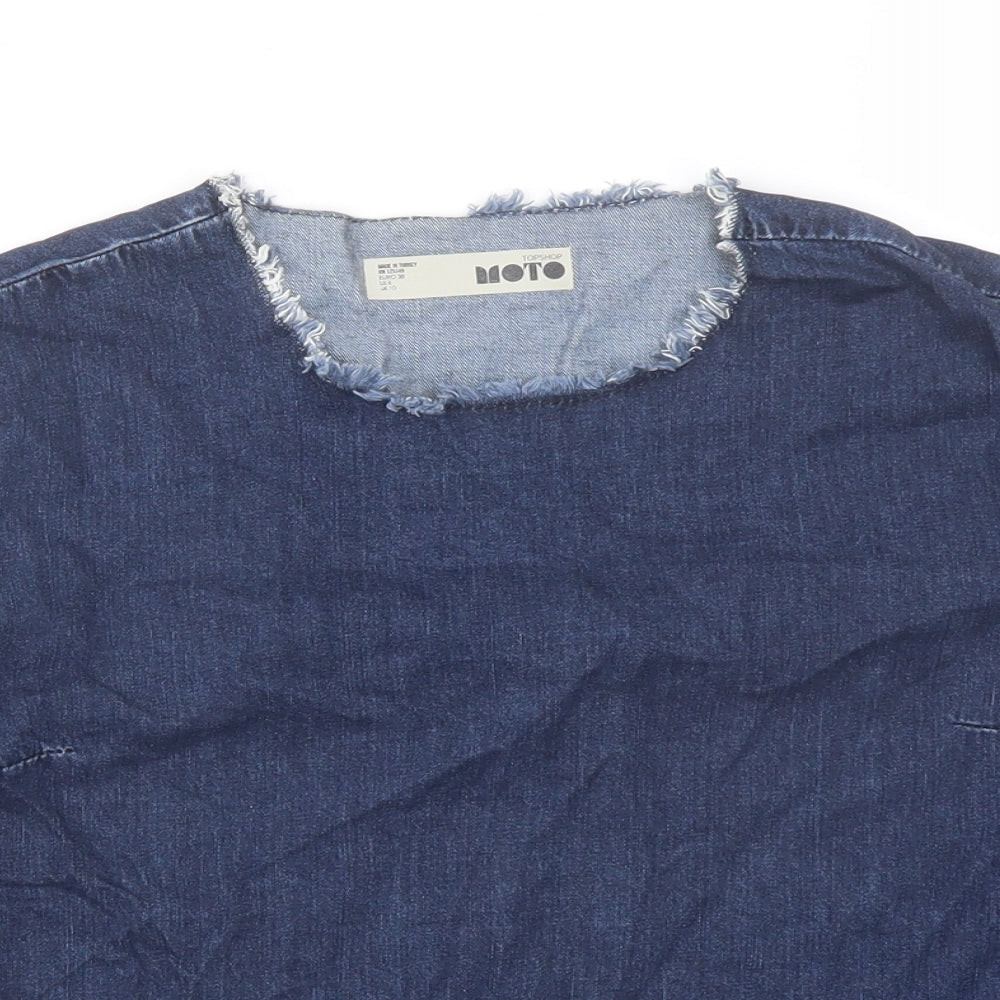 Topshop Womens Blue Cotton Basic Blouse Size 10 Crew Neck
