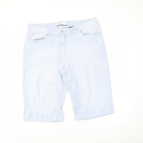 NEXT Womens Blue Striped Cotton Bermuda Shorts Size 14 L13 in Regular Button